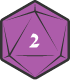 Purple 20-sided die icon showing the number 2.