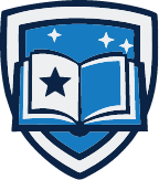 Shield emblem with an open book and star, symbolizing learning or education.