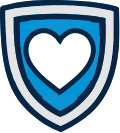 Shield emblem with a heart symbol, representing health or vitality.